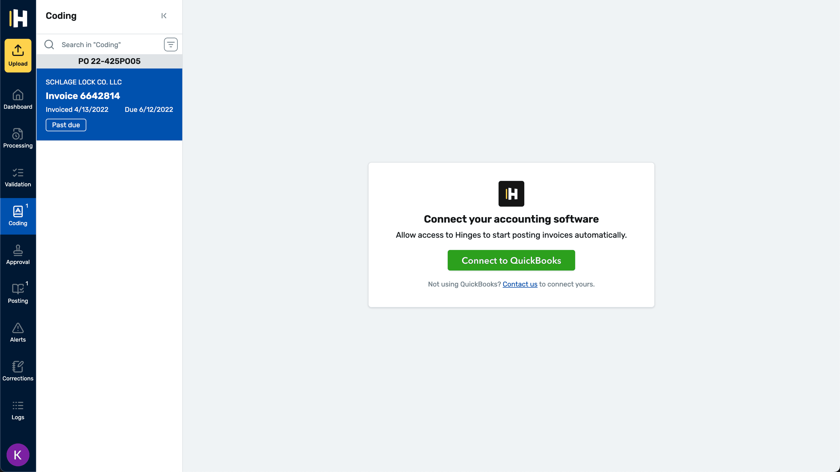 Connect to QuickBooks button